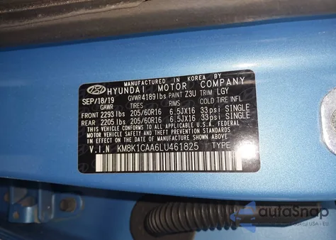 2020 Hyundai Kona Se from USA, damaged, VIN KM8K1CAA6LU461825